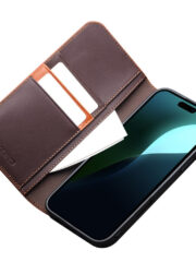 QIALINO For iPhone 16 Stand Case Anti-Drop Genuine Cow Leather Wallet Phone Cover by The Case Factory