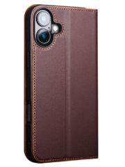 QIALINO For iPhone 16 Stand Case Anti-Drop Genuine Cow Leather Wallet Phone Cover by The Case Factory