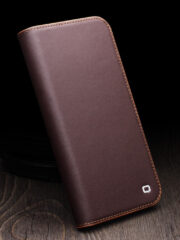 QIALINO For iPhone 16 Stand Case Anti-Drop Genuine Cow Leather Wallet Phone Cover by The Case Factory
