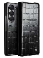 QIALINO For Samsung Galaxy Z Fold6 Case Crocodile Texture Genuine Leather Flip Phone Cover Black Samsung Galaxy Z Fold6 by The Case Factory