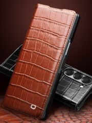 QIALINO For Samsung Galaxy Z Fold6 Case Crocodile Texture Genuine Leather Flip Phone Cover by The Case Factory