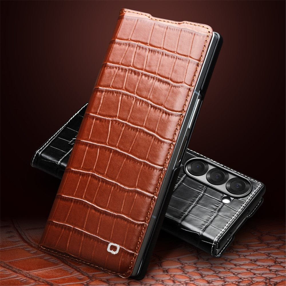 QIALINO For Samsung Galaxy Z Fold6 Case Crocodile Texture Genuine Leather Flip Phone Cover by The Case Factory