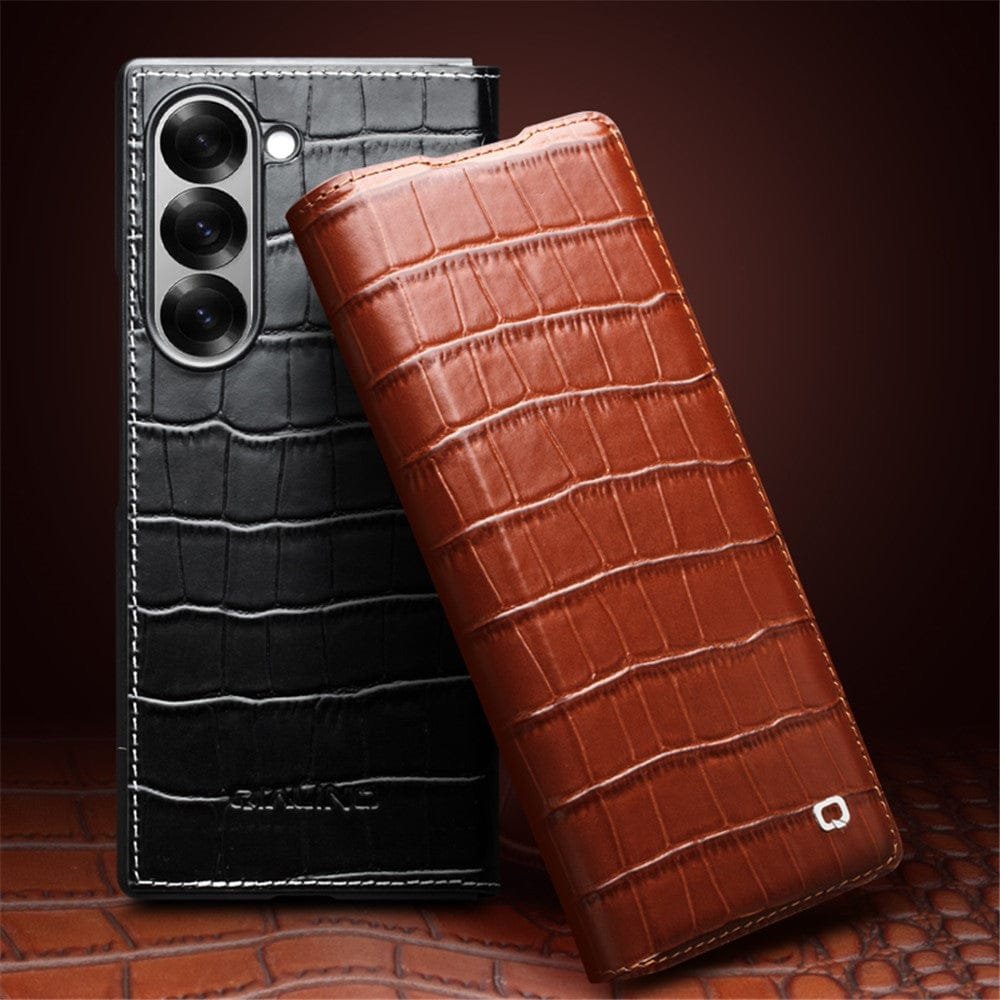 QIALINO For Samsung Galaxy Z Fold6 Case Crocodile Texture Genuine Leather Flip Phone Cover by The Case Factory