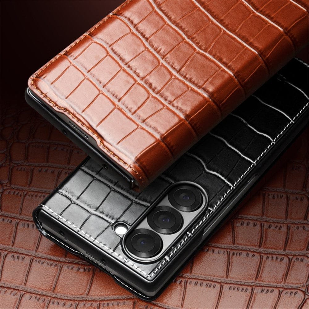 QIALINO For Samsung Galaxy Z Fold6 Case Crocodile Texture Genuine Leather Flip Phone Cover by The Case Factory