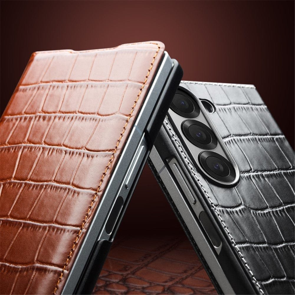 QIALINO For Samsung Galaxy Z Fold6 Case Crocodile Texture Genuine Leather Flip Phone Cover by The Case Factory