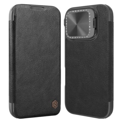 NILLKIN Qin Prop Series for iPhone 16 Pro Max Leather Case Lens Kickstand Phone Cover Black iPhone 16 Pro Max by The Case Factory