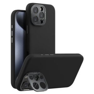 NILLKIN Lenswing Prop For iPhone 16 Pro Max Case Camera Lens Frame Kickstand Soft Silicone Phone Cover | Compatible with MagSafe Black iPhone 16 Pro Max by The Case Factory