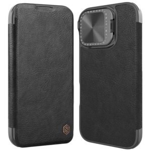 NILLKIN Qin Prop Series for iPhone 16 Leather Case Lens Kickstand Phone Cover Black iPhone 16 by The Case Factory