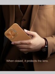 NILLKIN Qin Prop Series for iPhone 16 Leather Case Lens Kickstand Phone Cover by The Case Factory