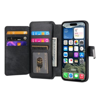 CASENEO For iPhone 16 Plus Case Magnetic Detachable Zipper Wallet Leather Flip Phone Cover by The Case Factory