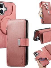 CASENEO For iPhone 16 Plus Case Magnetic Detachable Zipper Wallet Leather Flip Phone Cover Pink iPhone 16 Plus by The Case Factory