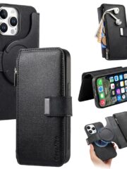 CASENEO For iPhone 16 Pro Case Magnetic Detachable Zipper Wallet Leather Flip Phone Cover Black iPhone 16 Pro by The Case Factory