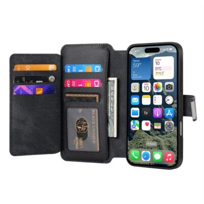 CASENEO For iPhone 16 Pro Max Case Magnetic Detachable Zipper Wallet Leather Flip Phone Cover by The Case Factory