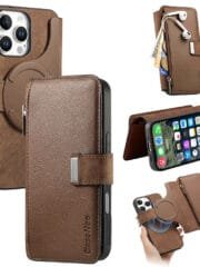 CASENEO For iPhone 16 Pro Max Case Magnetic Detachable Zipper Wallet Leather Flip Phone Cover Brown iPhone 16 Pro Max by The Case Factory