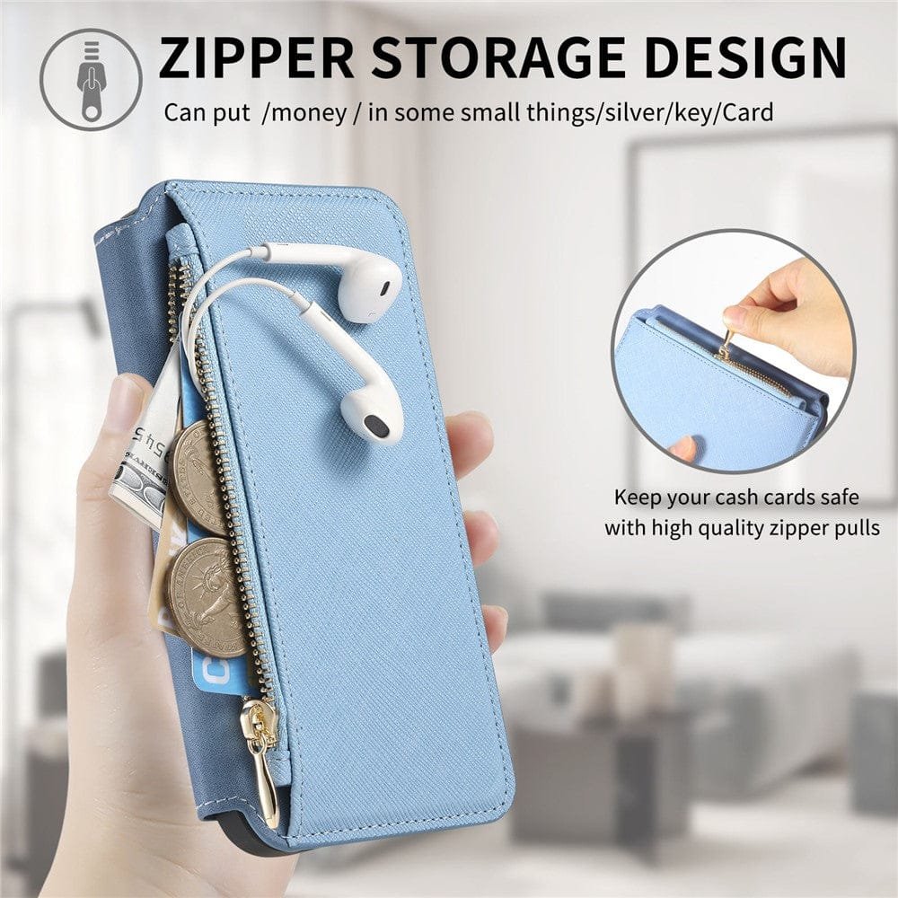 CASENEO For iPhone 16 Plus Case Cross Texture Leather Detachable Zipper Wallet Magnetic Phone Cover by The Case Factory