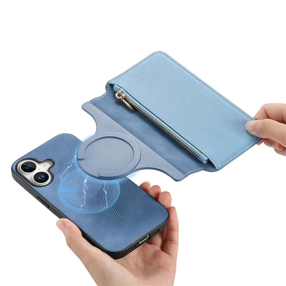 CASENEO For iPhone 16 Plus Case Cross Texture Leather Detachable Zipper Wallet Magnetic Phone Cover by The Case Factory