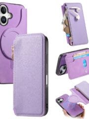 CASENEO For iPhone 16 Plus Case Cross Texture Leather Detachable Zipper Wallet Magnetic Phone Cover Purple iPhone 16 Plus by The Case Factory