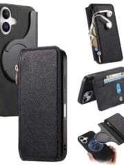 CASENEO For iPhone 16 Plus Case Cross Texture Leather Detachable Zipper Wallet Magnetic Phone Cover Black iPhone 16 Plus by The Case Factory