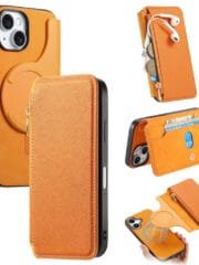 CASENEO For iPhone 16 Plus Case Cross Texture Leather Detachable Zipper Wallet Magnetic Phone Cover Yellow iPhone 16 Plus by The Case Factory