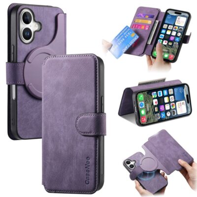CASENEO MW-03 For iPhone 16 Plus Case Magnetic Detachable Wallet Leather Flip Phone Cover Purple iPhone 16 Plus by The Case Factory