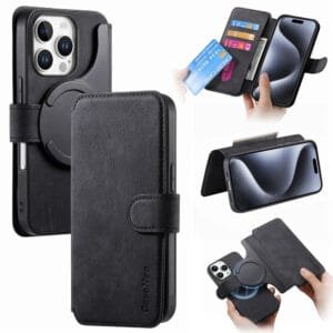 CASENEO MW-03 For iPhone 16 Pro Case Magnetic Detachable Wallet Leather Flip Phone Cover Black iPhone 16 Pro by The Case Factory