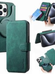 CASENEO MW-03 For iPhone 16 Pro Case Magnetic Detachable Wallet Leather Flip Phone Cover Green iPhone 16 Pro by The Case Factory