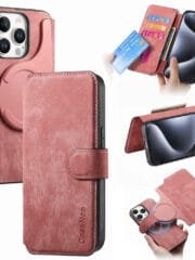 CASENEO MW-03 For iPhone 16 Pro Case Magnetic Detachable Wallet Leather Flip Phone Cover Pink iPhone 16 Pro by The Case Factory