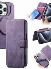 CASENEO MW-03 For iPhone 16 Pro Case Magnetic Detachable Wallet Leather Flip Phone Cover Purple iPhone 16 Pro by The Case Factory