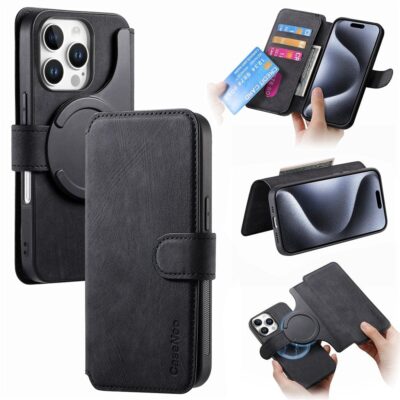 CASENEO MW-03 For iPhone 16 Pro Max Case Magnetic Detachable Wallet Leather Flip Phone Cover Black iPhone 16 Pro Max by The Case Factory
