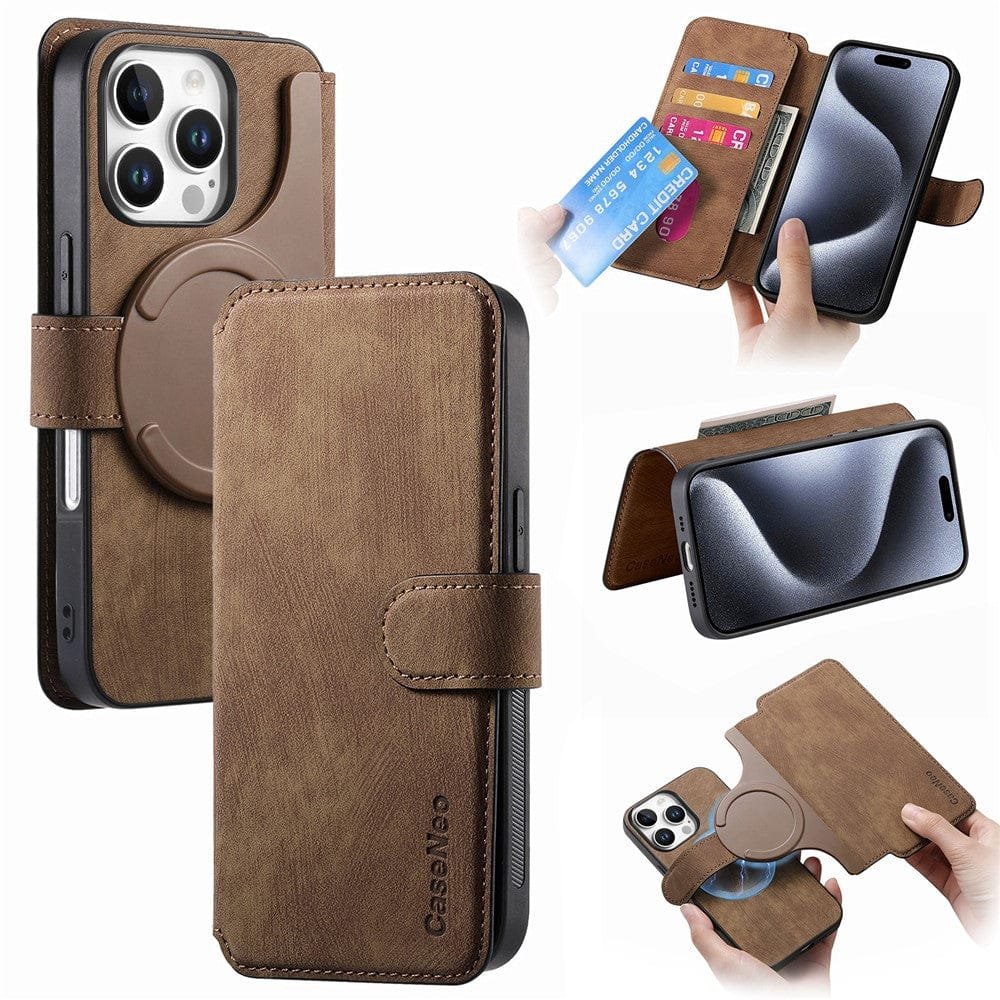 CASENEO MW-03 For iPhone 16 Pro Max Case Magnetic Detachable Wallet Leather Flip Phone Cover Brown iPhone 16 Pro Max by The Case Factory