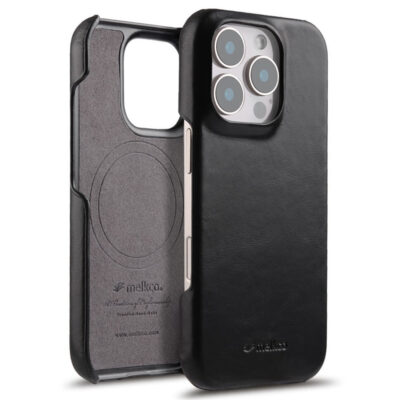 MELKCO For iPhone 16 Pro Case Waxy Genuine Cow Leather Phone Cover | Compatible with MagSafe Black iPhone 16 Pro by The Case Factory