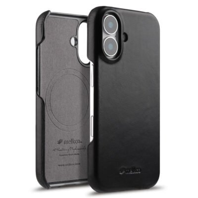 MELKCO For iPhone 16 Plus Case Waxy Genuine Cow Leather Phone Cover | Compatible with MagSafe Black iPhone 16 Plus by The Case Factory