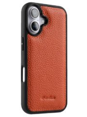 MELKCO For iPhone 16 Case Genuine Cow Leather Coated Phone Cover Orange iPhone 16 by The Case Factory