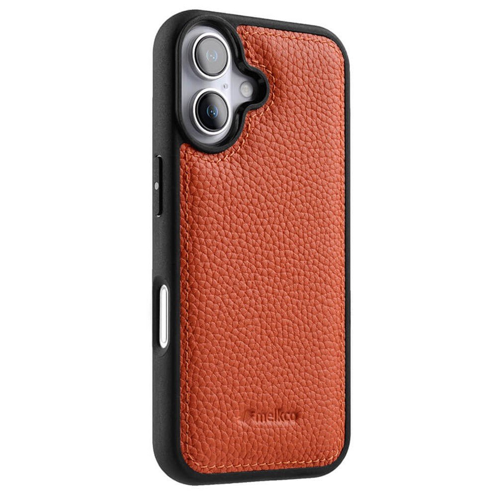 MELKCO For iPhone 16 Case Genuine Cow Leather Coated Phone Cover Orange iPhone 16 by The Case Factory