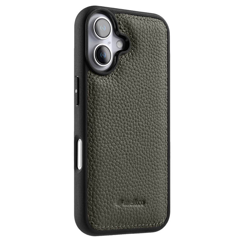 MELKCO For iPhone 16 Case Genuine Cow Leather Coated Phone Cover Grey iPhone 16 by The Case Factory
