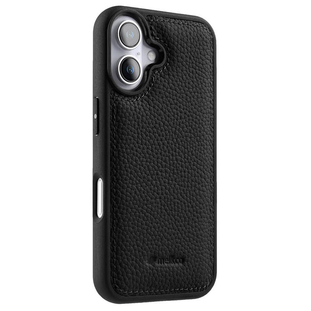 MELKCO For iPhone 16 Case Genuine Cow Leather Coated Phone Cover Black iPhone 16 by The Case Factory