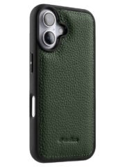 MELKCO For iPhone 16 Case Genuine Cow Leather Coated Phone Cover Green iPhone 16 by The Case Factory