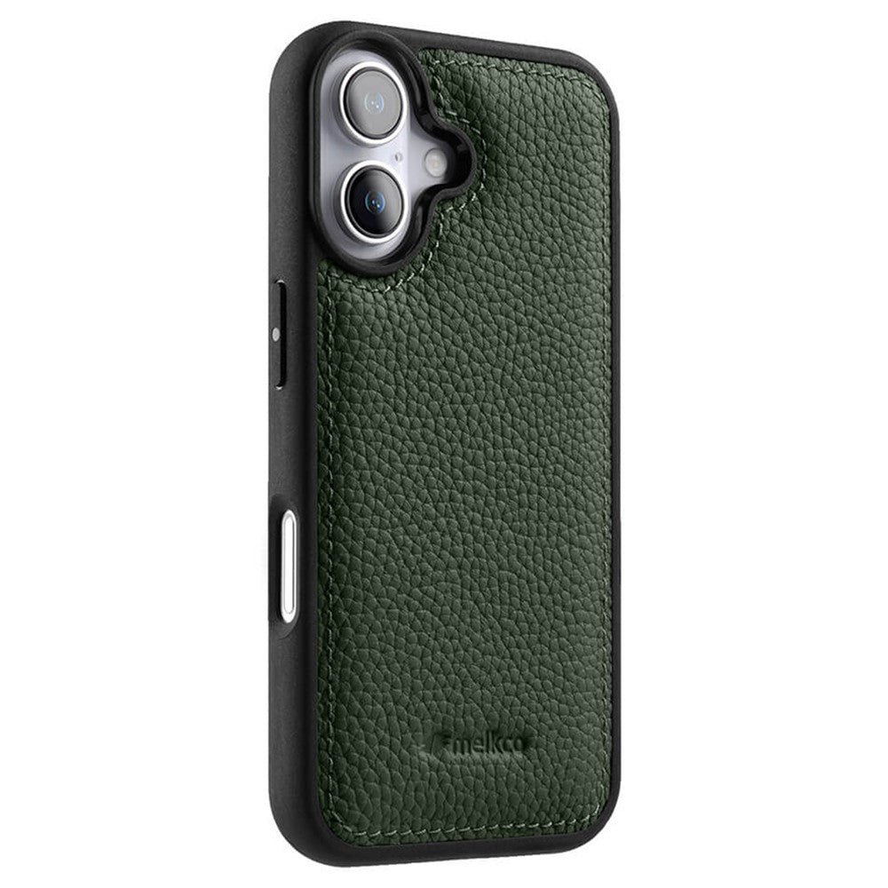 MELKCO For iPhone 16 Case Genuine Cow Leather Coated Phone Cover Green iPhone 16 by The Case Factory