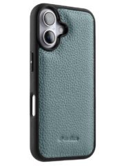 MELKCO For iPhone 16 Case Genuine Cow Leather Coated Phone Cover Blue iPhone 16 by The Case Factory