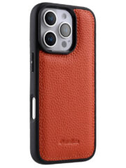 MELKCO For iPhone 16 Pro Case Genuine Cow Leather Coated Phone Cover Orange iPhone 16 Pro by The Case Factory