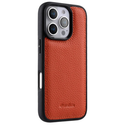 MELKCO For iPhone 16 Pro Case Genuine Cow Leather Coated Phone Cover Orange iPhone 16 Pro by The Case Factory