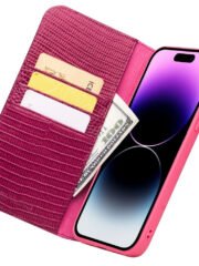 QIALINO For iPhone 14 Pro Max Genuine Leather Case Crocodile Texture Stand Wallet Folio Flip Phone Cover by The Case Factory