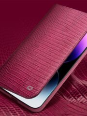 QIALINO For iPhone 14 Pro Max Genuine Leather Case Crocodile Texture Stand Wallet Folio Flip Phone Cover by The Case Factory