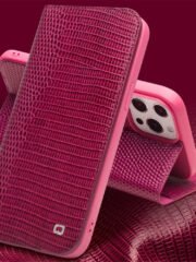 QIALINO For iPhone 14 Pro Max Genuine Leather Case Crocodile Texture Stand Wallet Folio Flip Phone Cover by The Case Factory