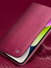 QIALINO for iPhone 14 Plus Case Scratch Resistant Wallet Stand Crocodile Texture Genuine Leather Anti-Shock Phone Cover by The Case Factory