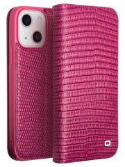 QIALINO for iPhone 14 Case Scratch Resistant Wallet Stand Crocodile Texture Genuine Leather Anti-Shock Phone Cover As Shown iPhone 14 by The Case Factory