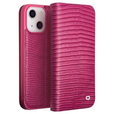 QIALINO for iPhone 14 Case Scratch Resistant Wallet Stand Crocodile Texture Genuine Leather Anti-Shock Phone Cover As Shown iPhone 14 by The Case Factory