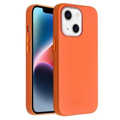 QIALINO for iPhone 14 Plus Case Magnetic Anti-Fall Genuine Leather Shockproof Phone Cover Orange iPhone 14 Plus by The Case Factory
