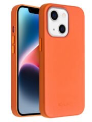 QIALINO for iPhone 14 Shockproof Case Magnetic Phone Genuine Leather Phone Cover Orange iPhone 14 by The Case Factory