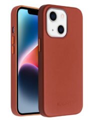 QIALINO for iPhone 14 Shockproof Case Magnetic Phone Genuine Leather Phone Cover Brown iPhone 14 by The Case Factory